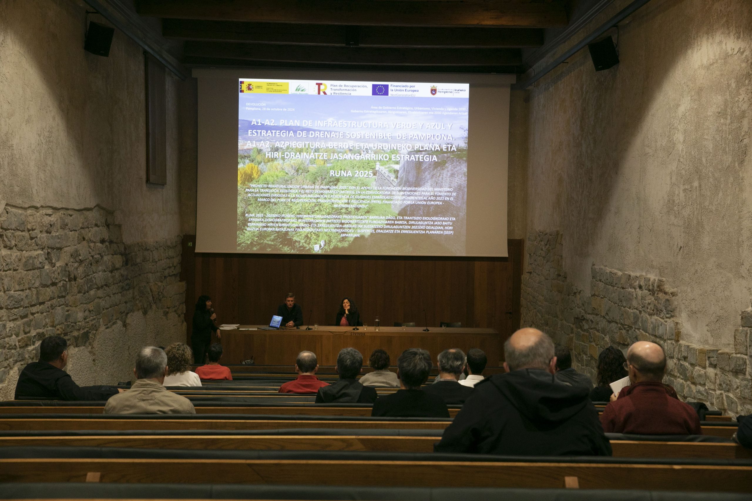 Presentadas las 25 actuaciones de infraestructura verde y azul y drenaje urbano sostenible que el Ayuntamiento de Pamplona convertirá en memorias valoradas para su futura ejecución